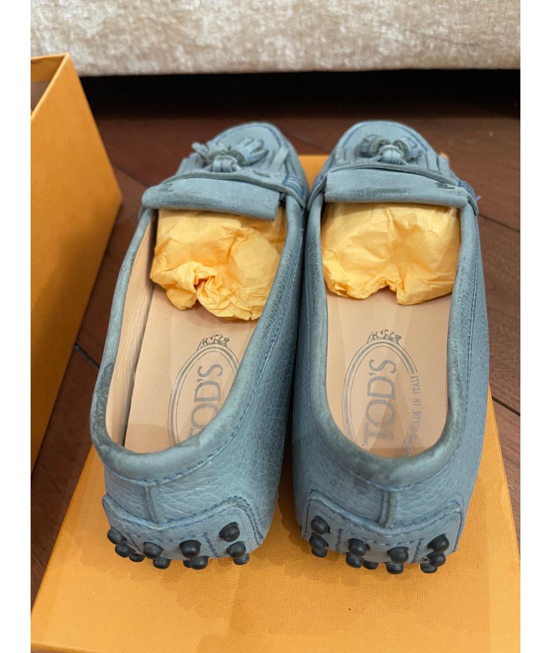 TOD'S Голубые кожаные мокасины, фото 3