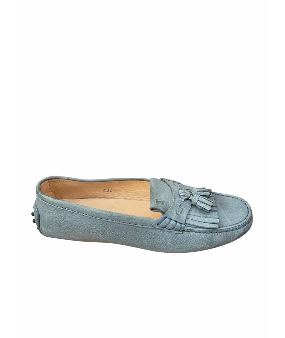 TOD'S Голубые кожаные мокасины, фото 6