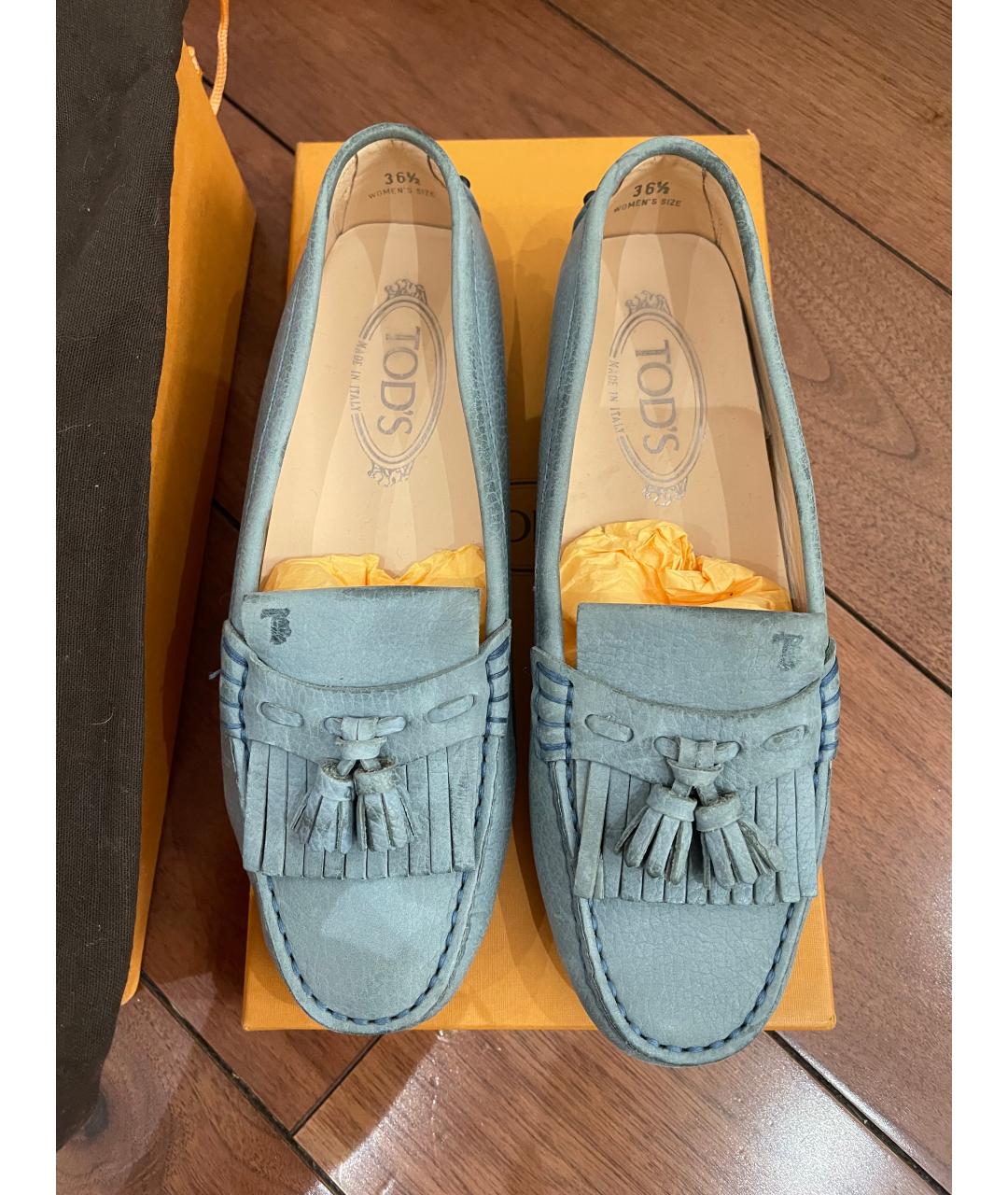 TOD'S Голубые кожаные мокасины, фото 2