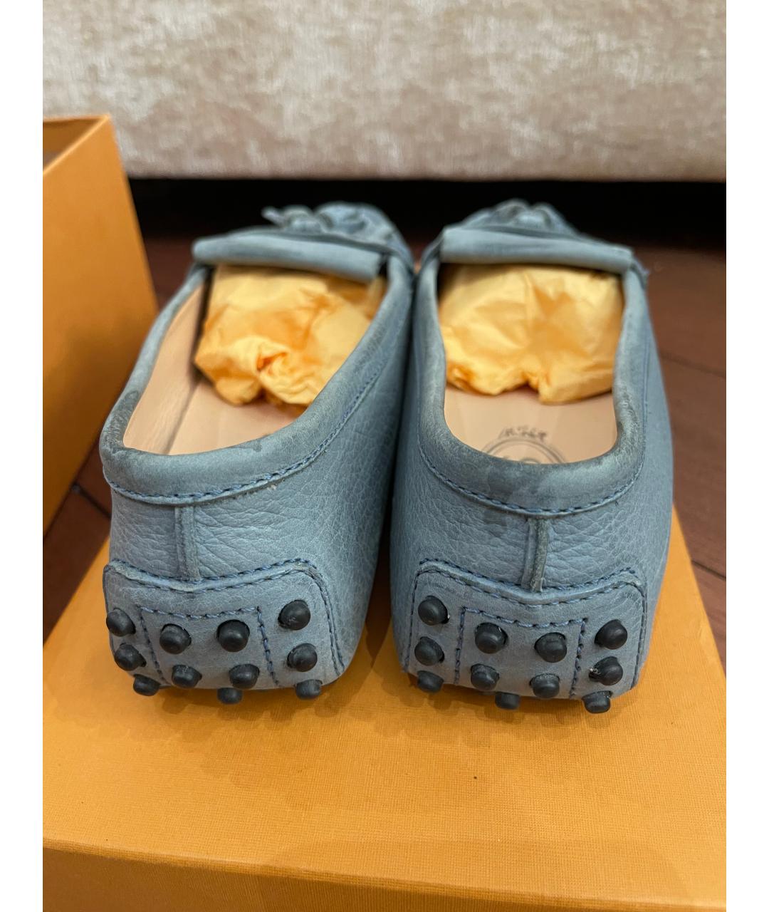 TOD'S Голубые кожаные мокасины, фото 4