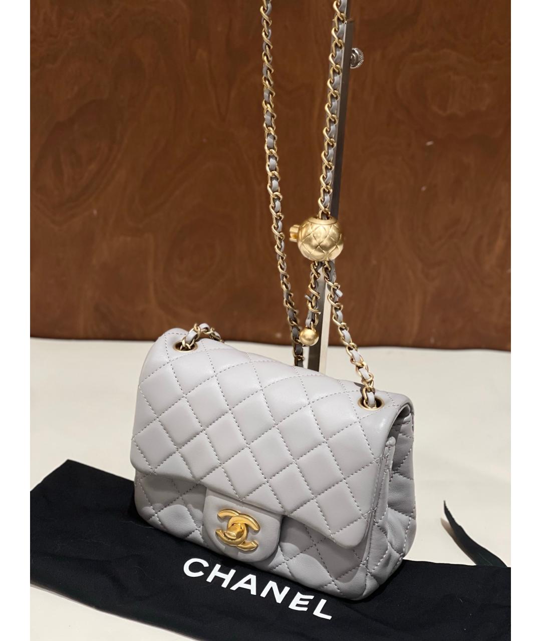 CHANEL Серая кожаная сумка через плечо, фото 7