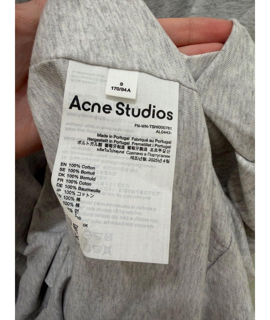 ACNE STUDIOS Серая хлопковая футболка, фото 4