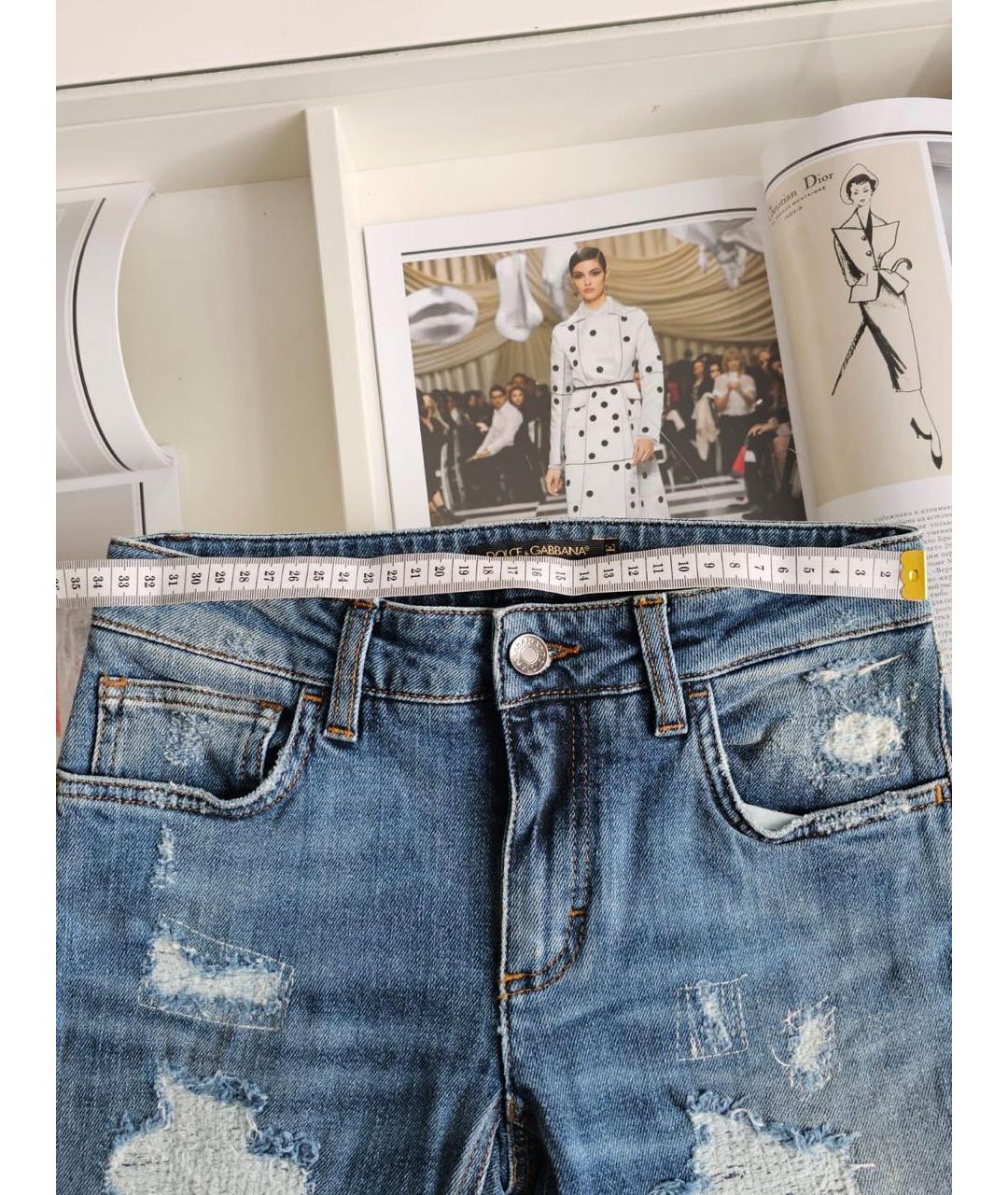 DOLCE&GABBANA Голубые хлопковые джинсы слим, фото 4