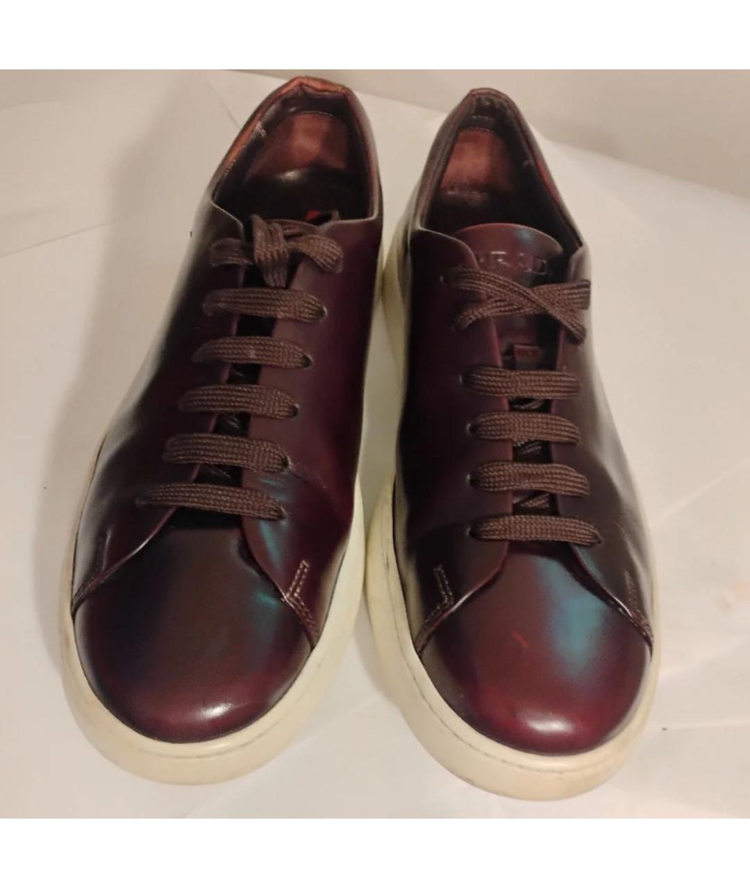 PRADA Бордовые кожаные кеды, фото 3
