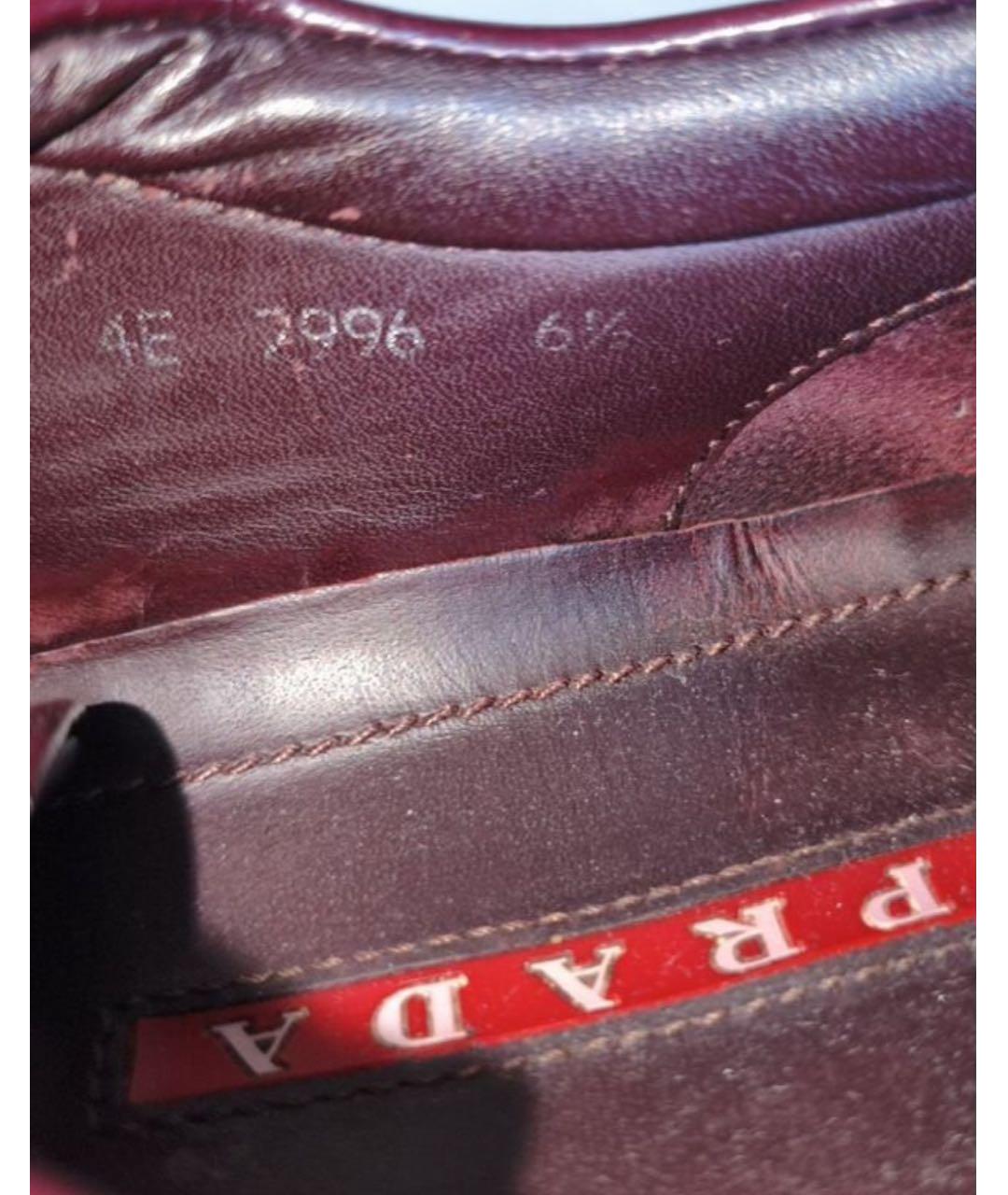 PRADA Бордовые кожаные низкие кроссовки / кеды, фото 6