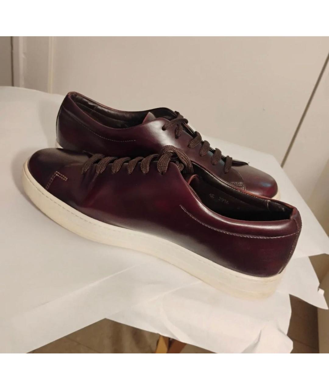 PRADA Бордовые кожаные низкие кроссовки / кеды, фото 7