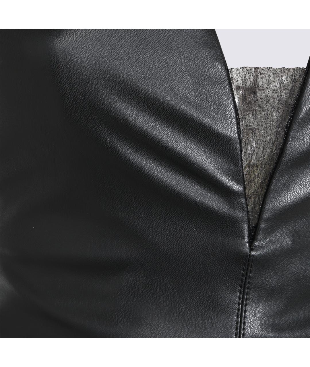 ELISABETTA FRANCHI Черное кожаное коктейльное платье, фото 3