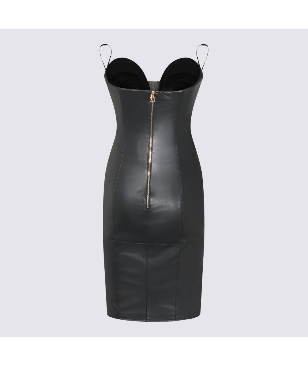 ELISABETTA FRANCHI Черное кожаное коктейльное платье, фото 2