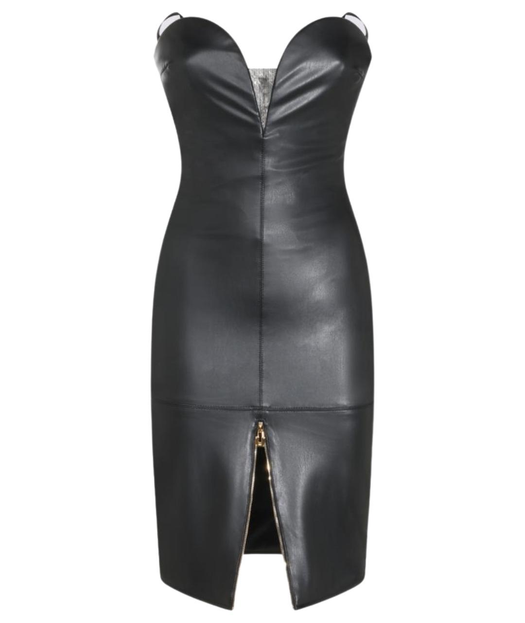 ELISABETTA FRANCHI Черное кожаное коктейльное платье, фото 1