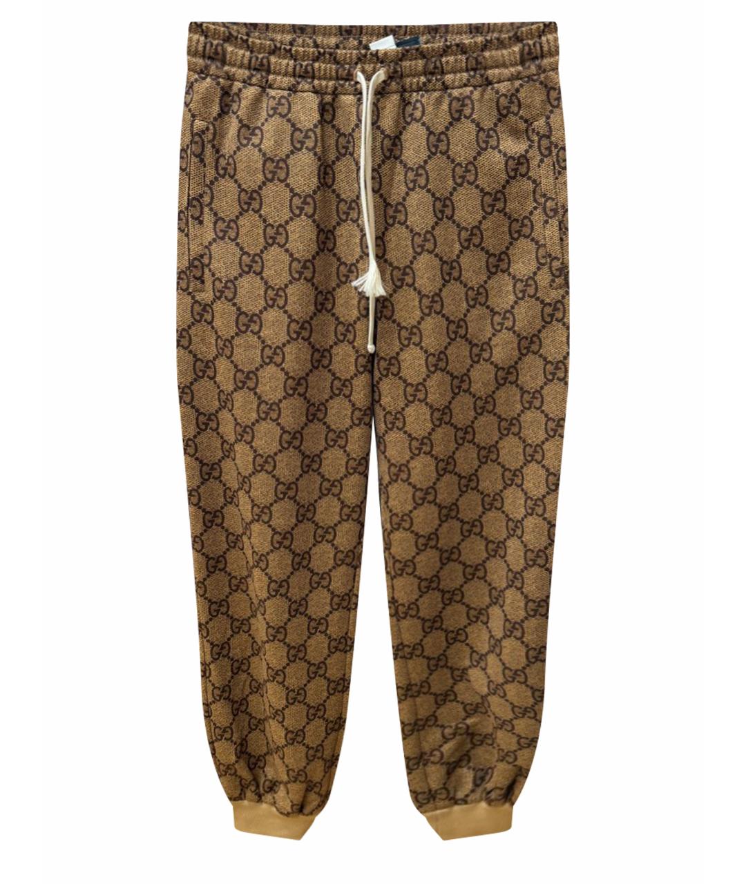 GUCCI Коричневые вискозные спортивные брюки и шорты, фото 1