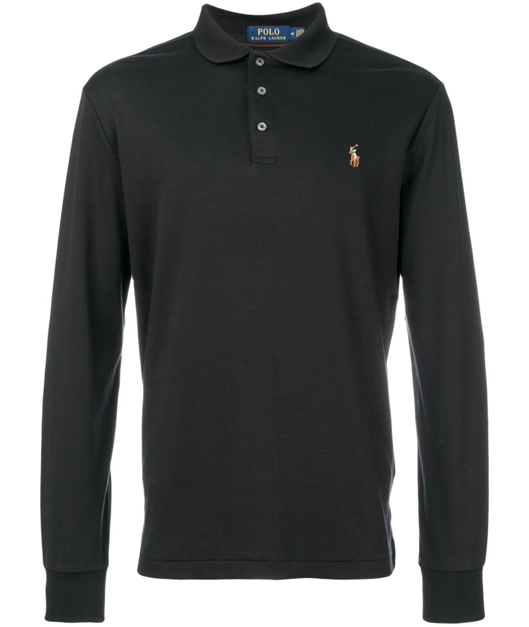 POLO RALPH LAUREN Черное хлопковое поло с длинным рукавом, фото 1