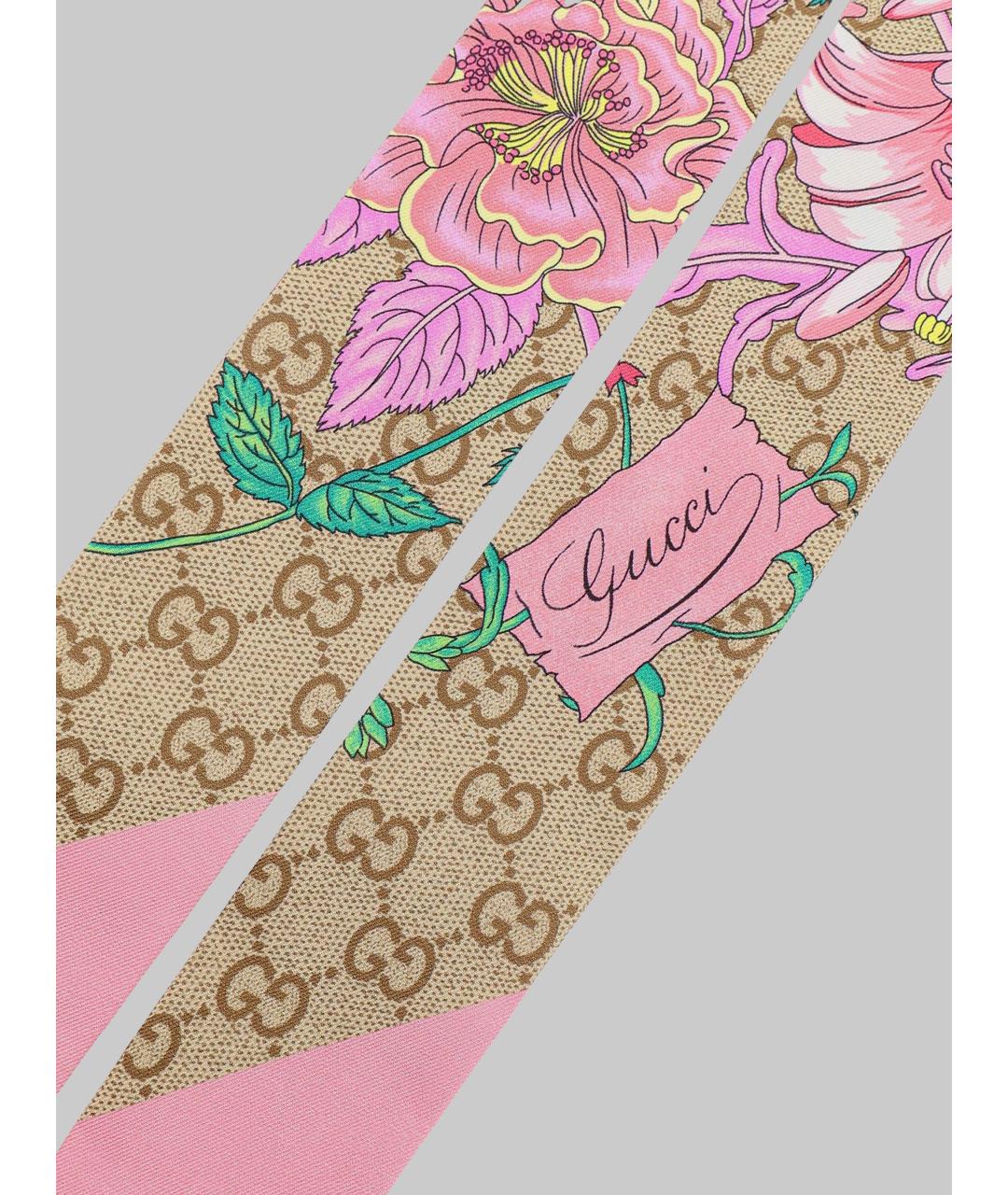 GUCCI Розовый шелковый шарф, фото 2