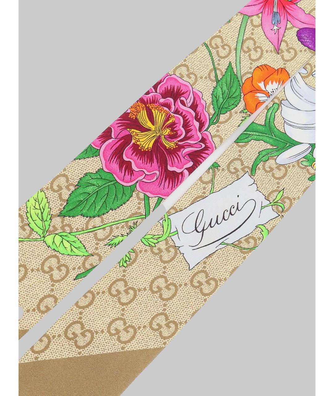 GUCCI Бежевый шелковый шарф, фото 2