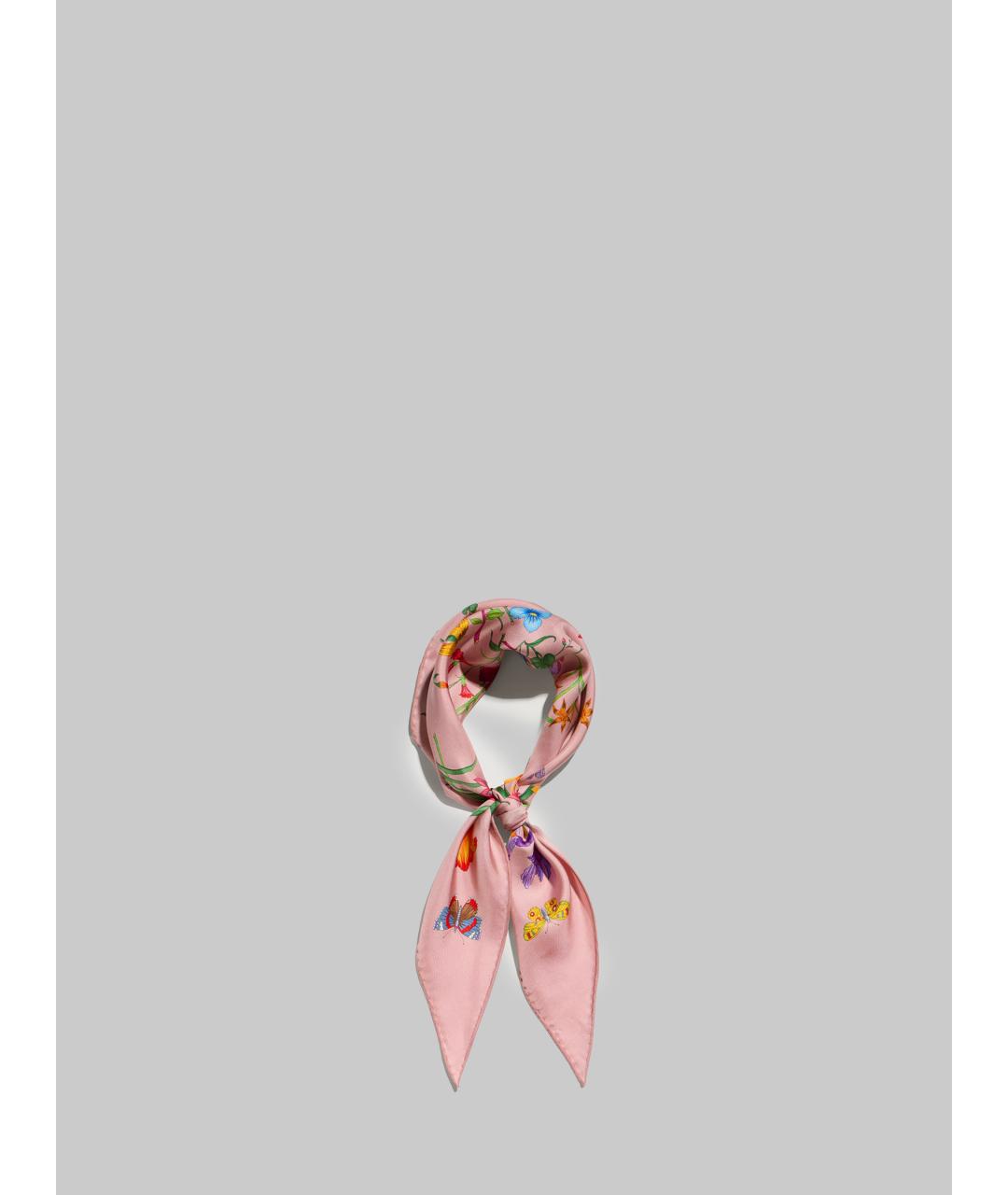 GUCCI Розовый шелковый шарф, фото 2