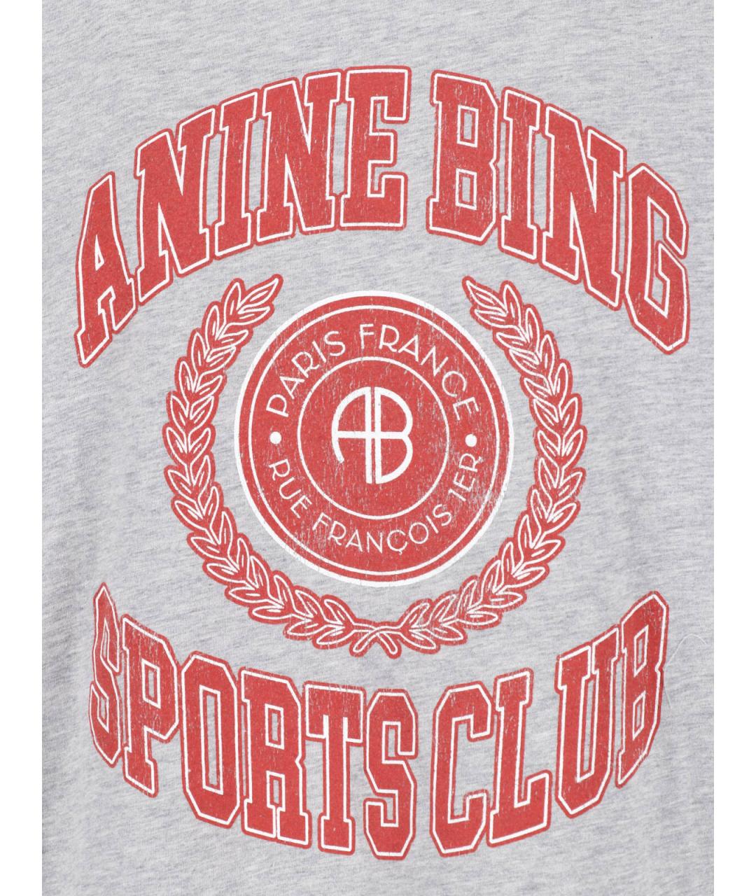 ANINE BING Серая хлопковая футболка, фото 3