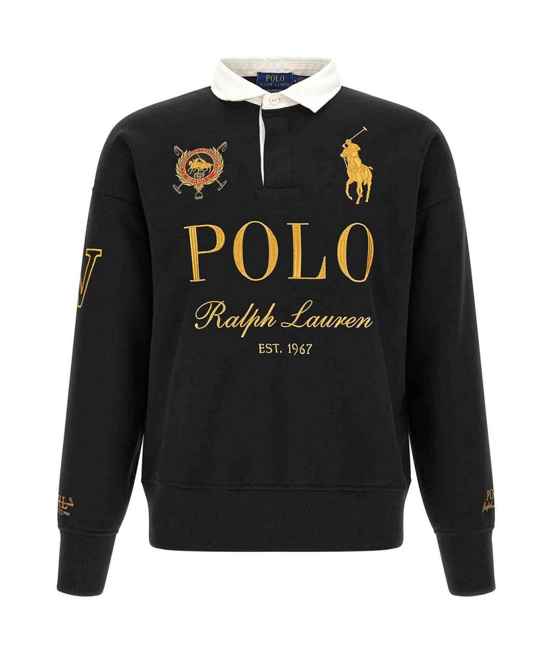 POLO RALPH LAUREN Черное хлопковое поло с длинным рукавом, фото 1