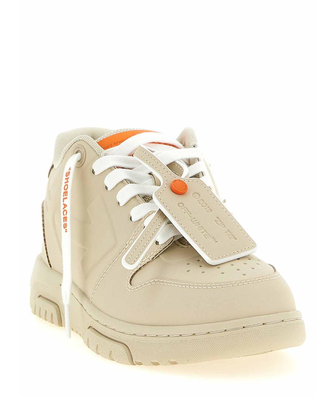 OFF-WHITE Бежевые кожаные кроссовки, фото 3