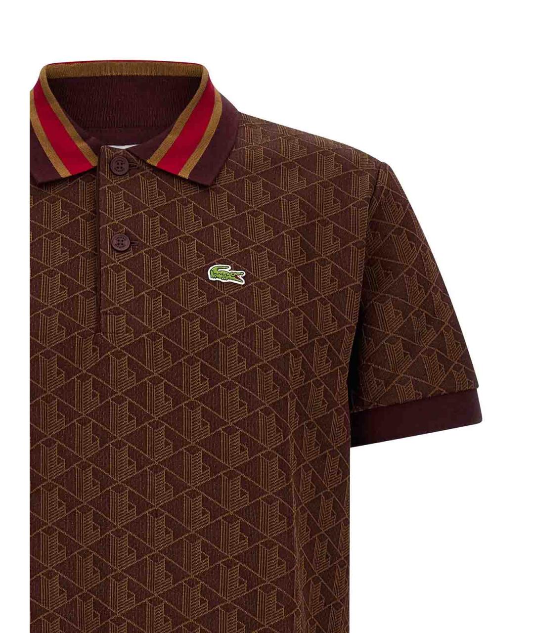 LACOSTE Коричневое хлопковое поло с коротким рукавом, фото 3