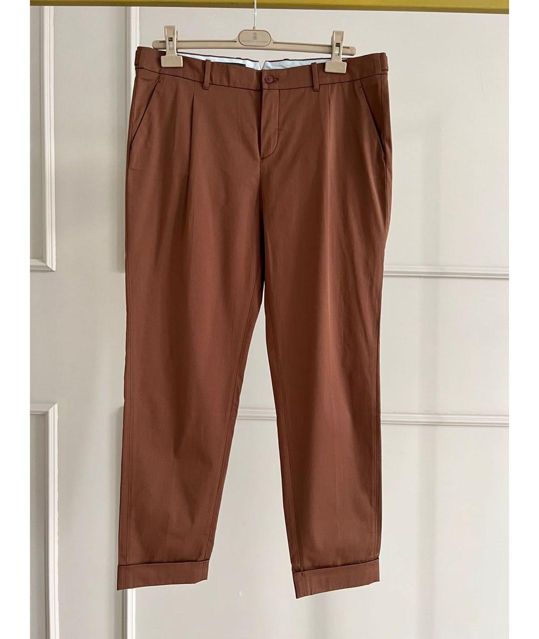LORO PIANA Коричневые хлопко-эластановые прямые брюки, фото 9