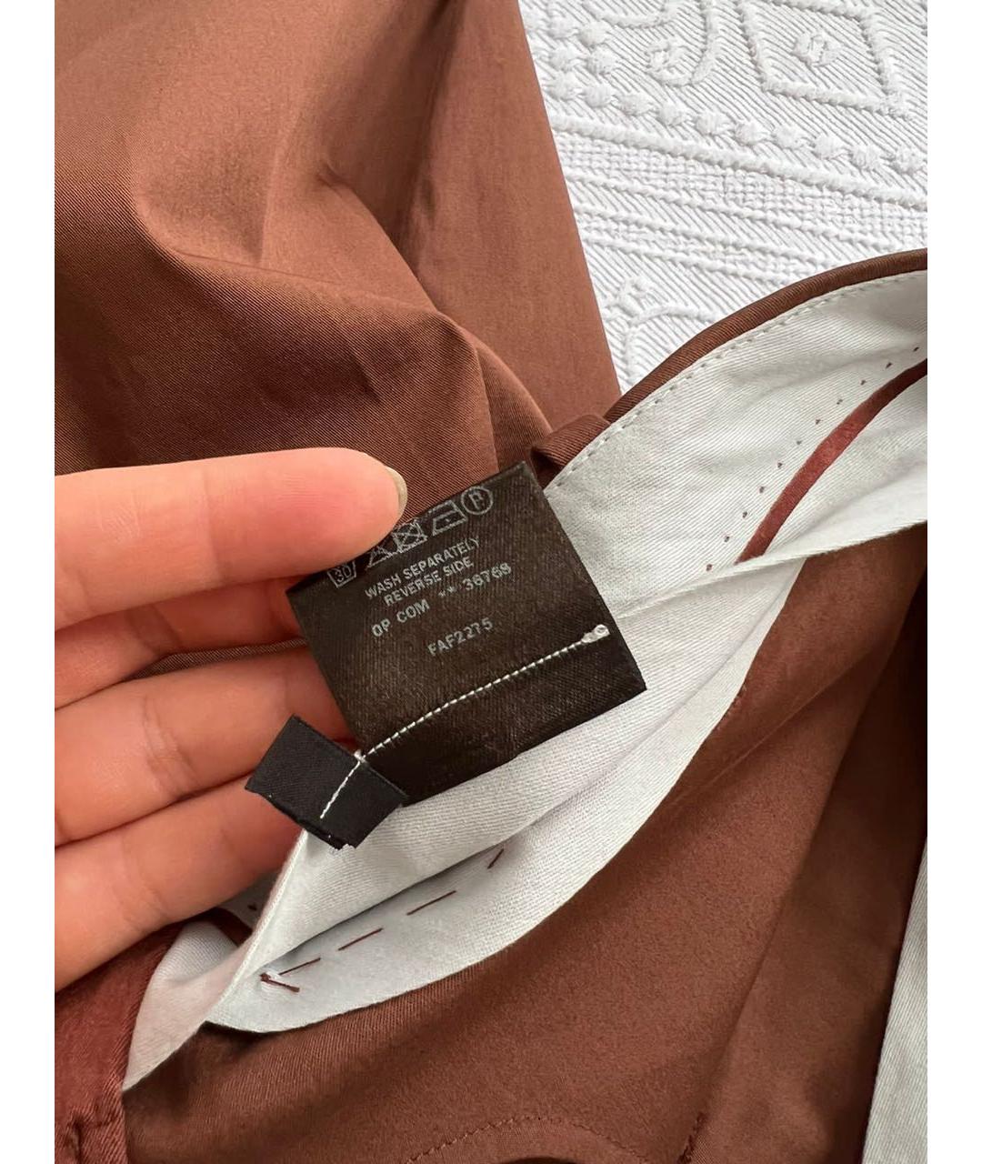 LORO PIANA Коричневые хлопко-эластановые прямые брюки, фото 8
