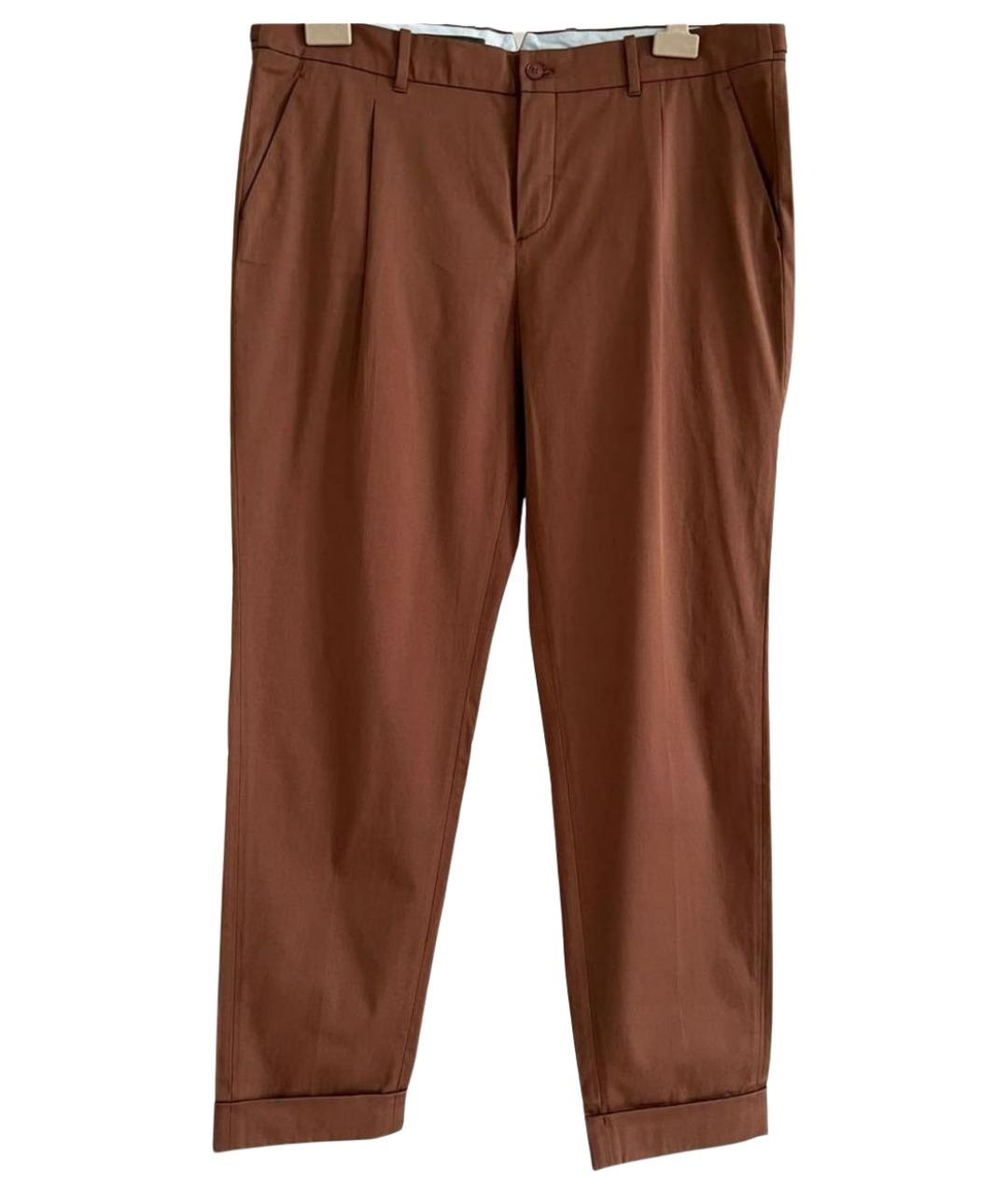 LORO PIANA Коричневые хлопко-эластановые прямые брюки, фото 1