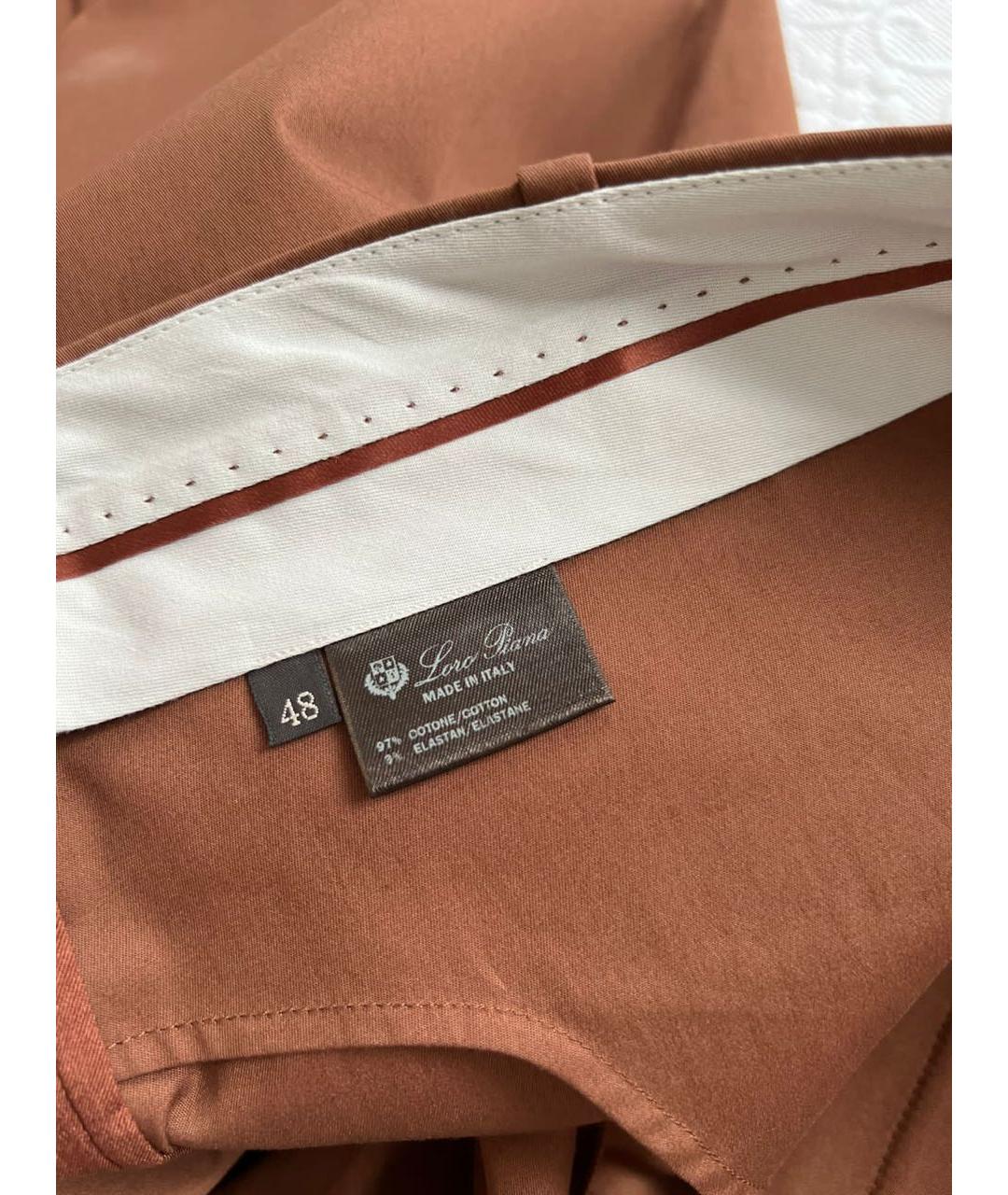 LORO PIANA Коричневые хлопко-эластановые прямые брюки, фото 7