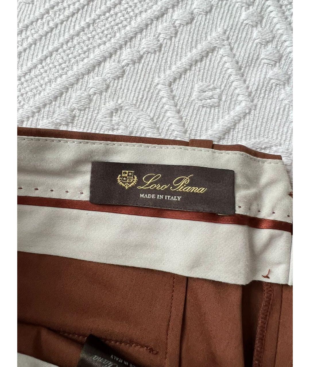 LORO PIANA Коричневые хлопко-эластановые прямые брюки, фото 6