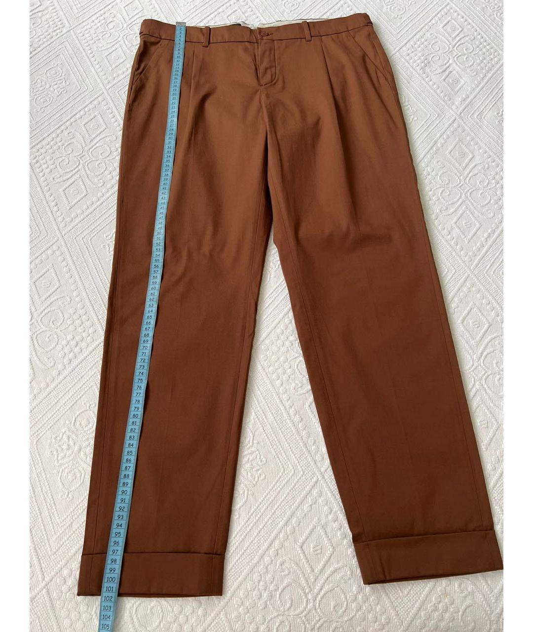 LORO PIANA Коричневые хлопко-эластановые прямые брюки, фото 3