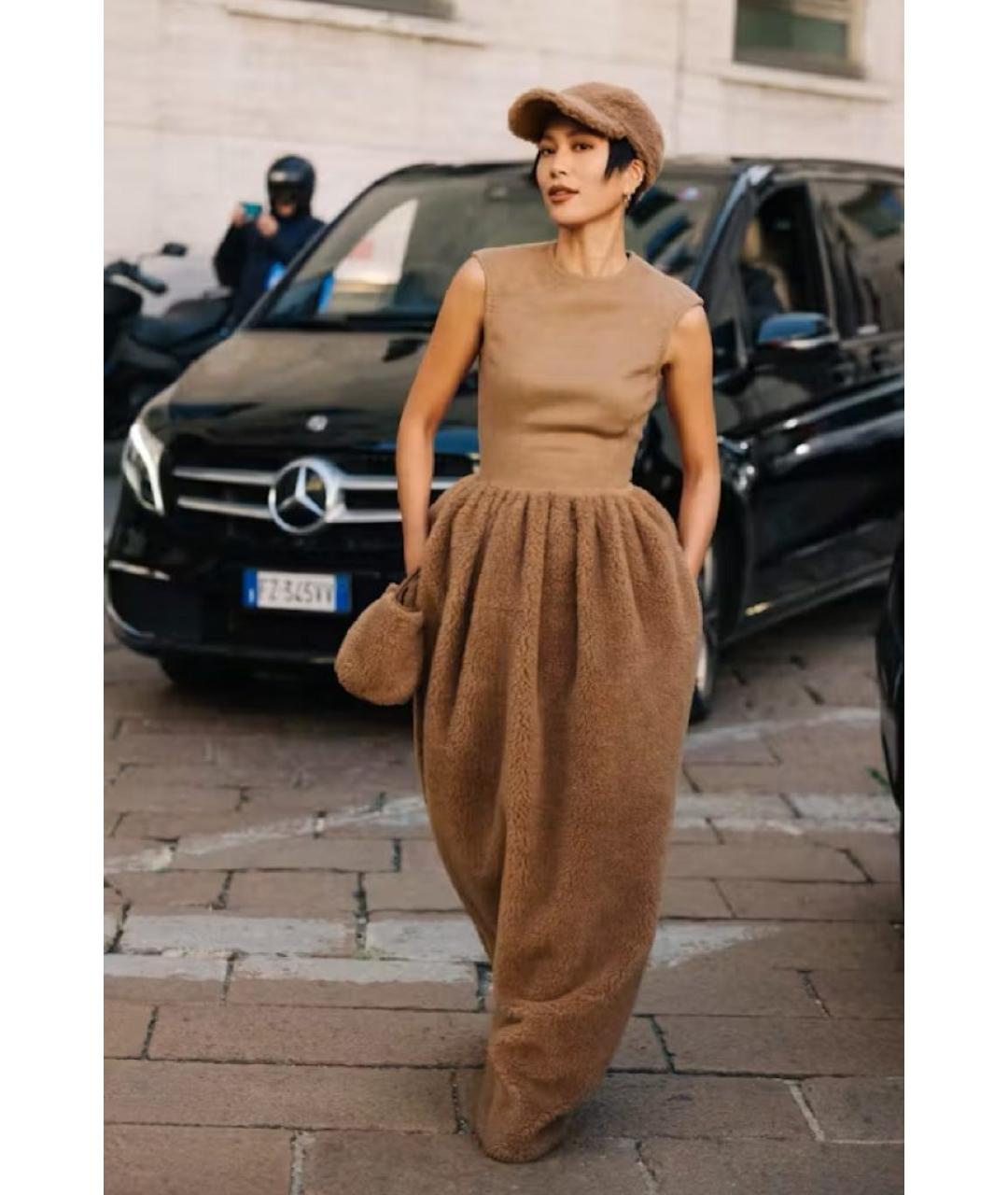MAX MARA Коричневое шерстяное коктейльное платье, фото 2
