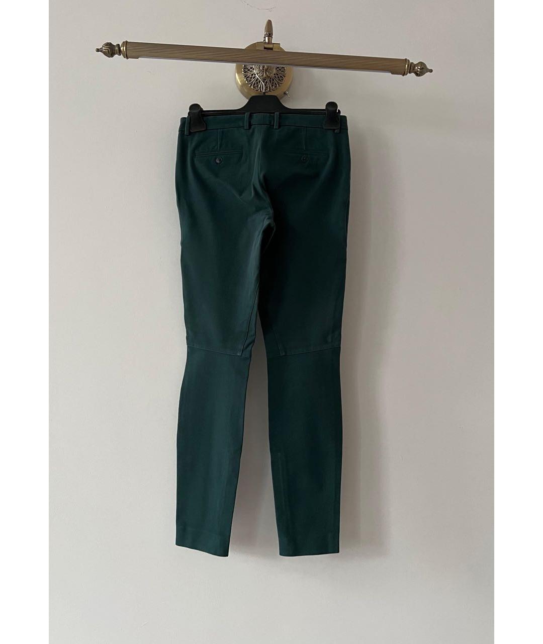 LORO PIANA Зеленые хлопко-эластановые прямые брюки, фото 2