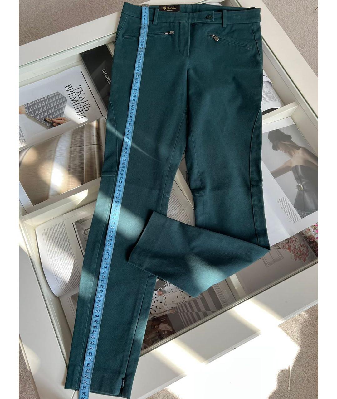LORO PIANA Зеленые хлопко-эластановые прямые брюки, фото 3