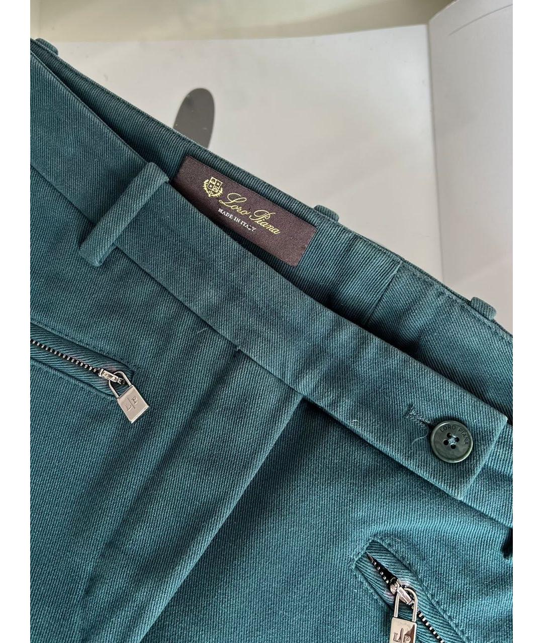LORO PIANA Зеленые хлопко-эластановые прямые брюки, фото 7