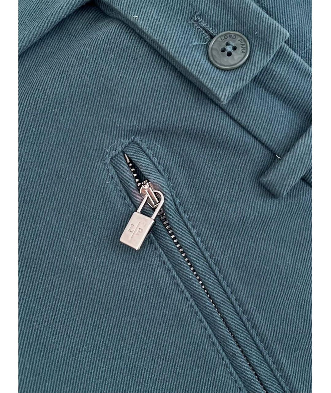 LORO PIANA Зеленые хлопко-эластановые прямые брюки, фото 8