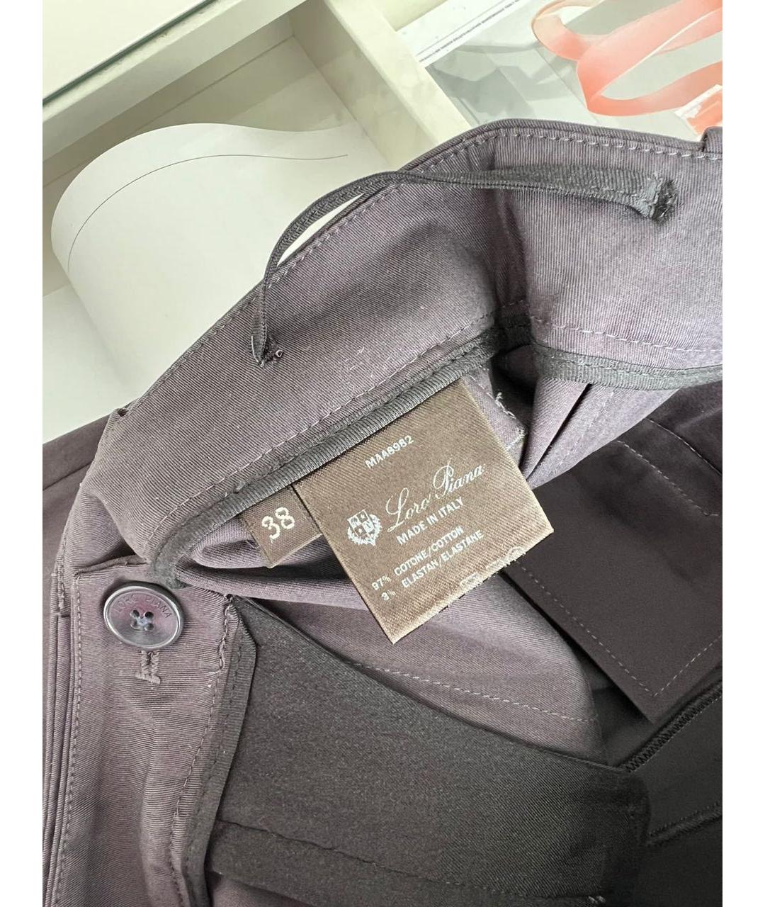 LORO PIANA Антрацитовые хлопко-эластановые прямые брюки, фото 7