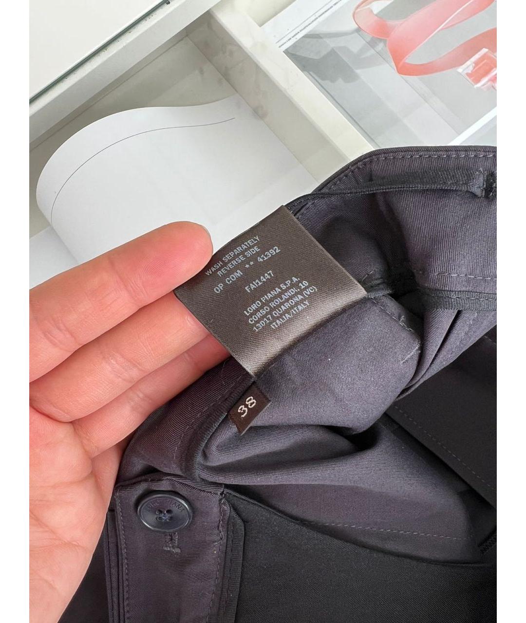 LORO PIANA Антрацитовые хлопко-эластановые прямые брюки, фото 8