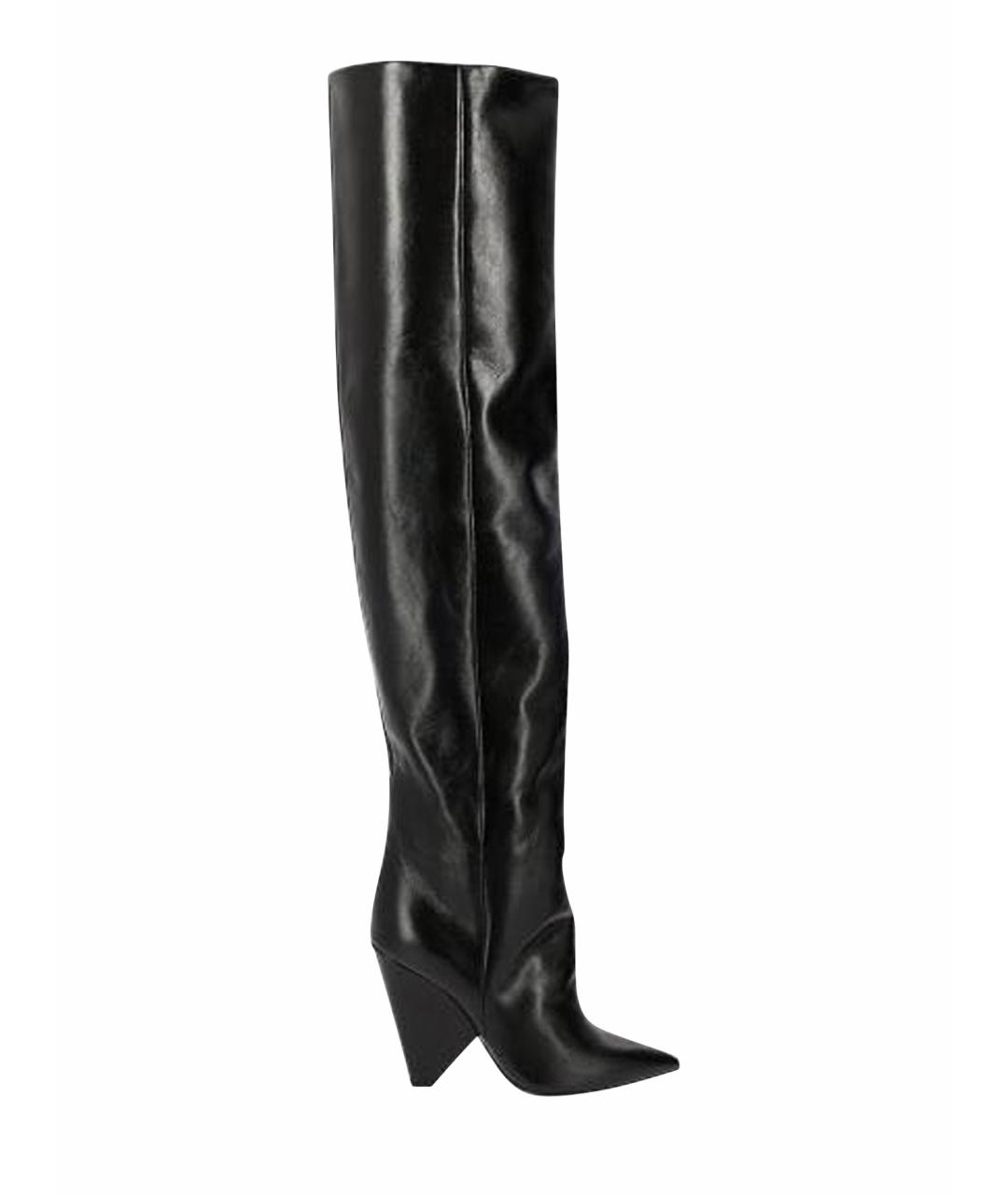 SAINT LAURENT Черные кожаные ботфорты, фото 1