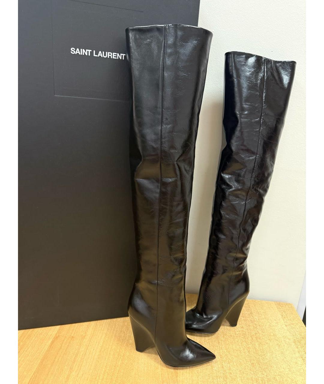 SAINT LAURENT Черные кожаные ботфорты, фото 3