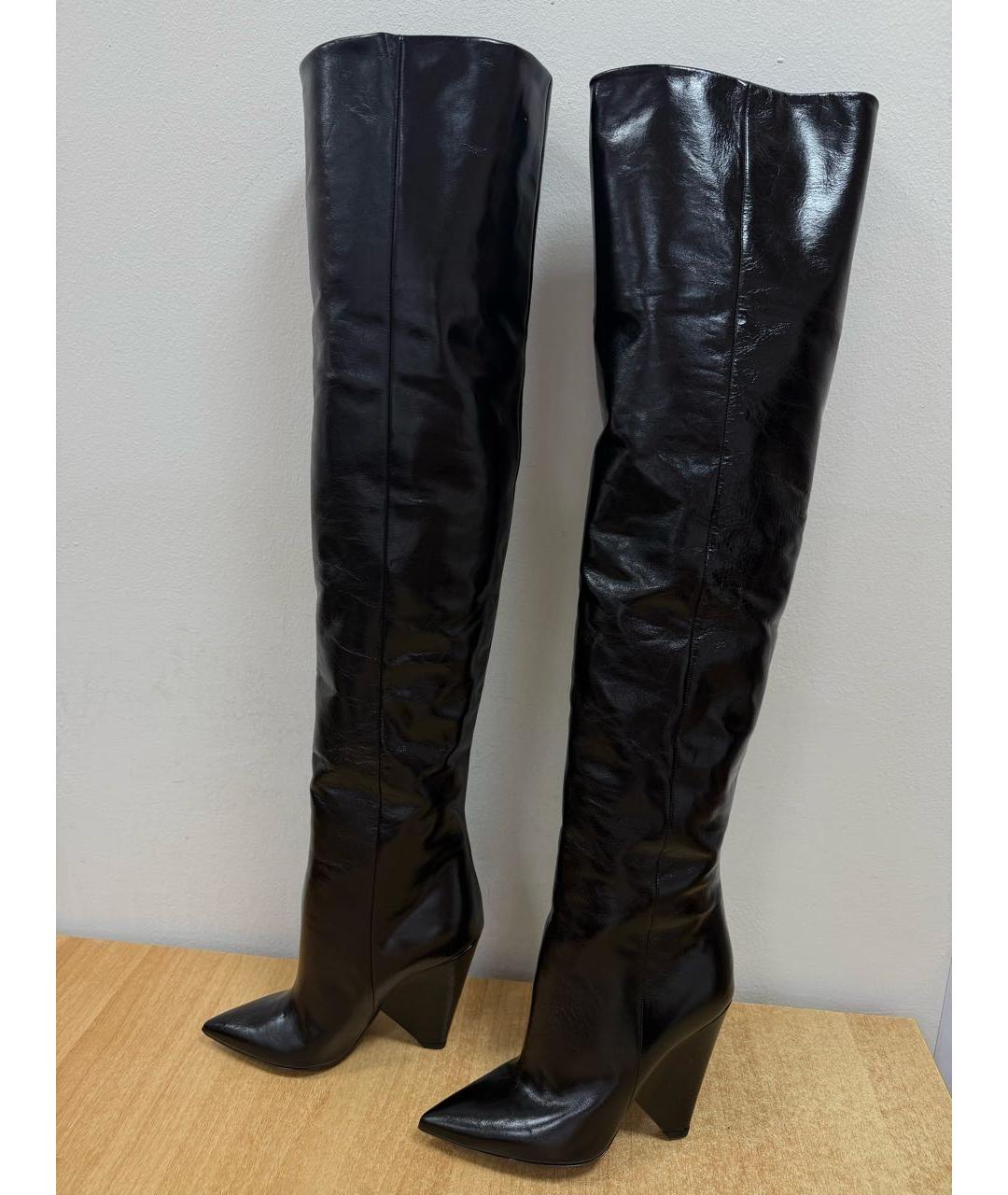 SAINT LAURENT Черные кожаные ботфорты, фото 4
