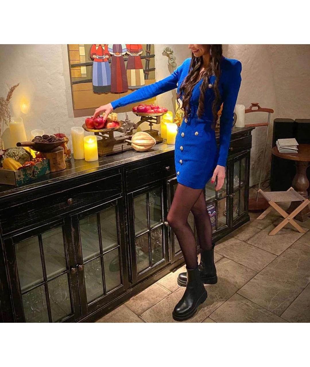 BALMAIN Синее вискозное платье, фото 6