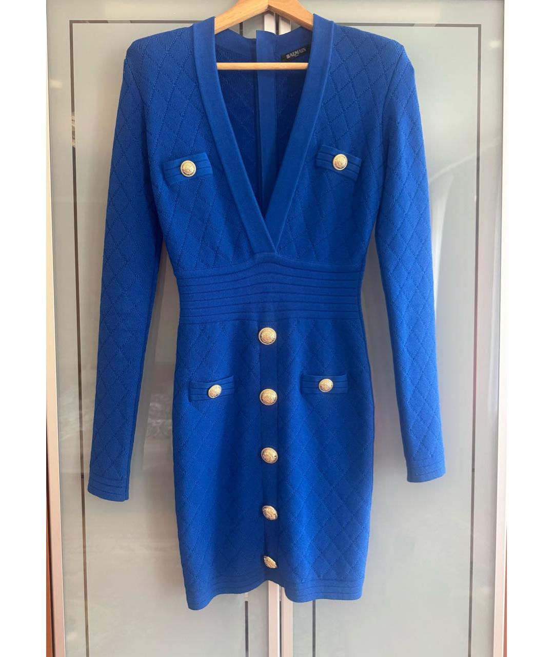 BALMAIN Синее вискозное платье, фото 7