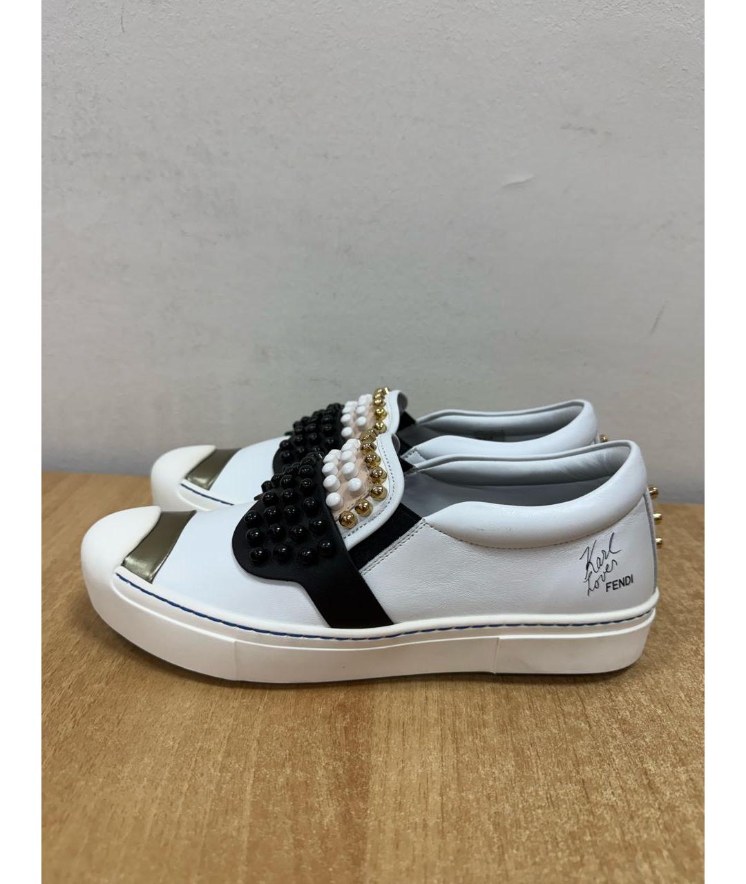 FENDI Белые кожаные лоферы, фото 9