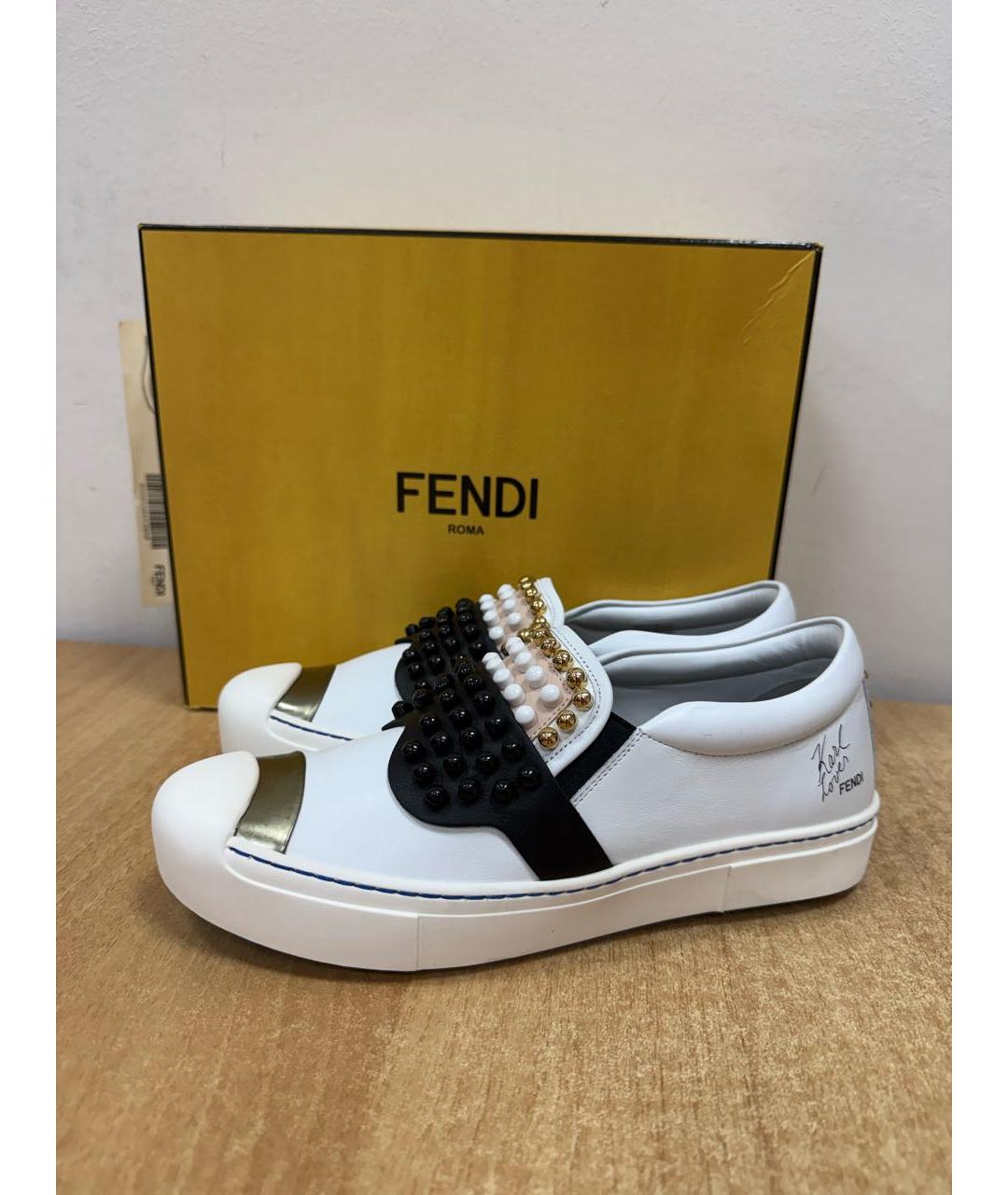 FENDI Белые кожаные лоферы, фото 5