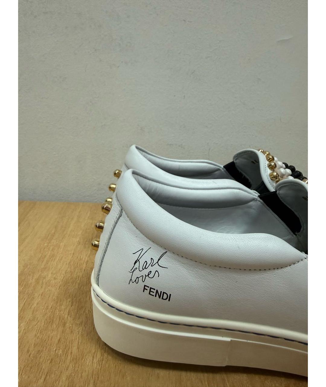 FENDI Белые кожаные лоферы, фото 7
