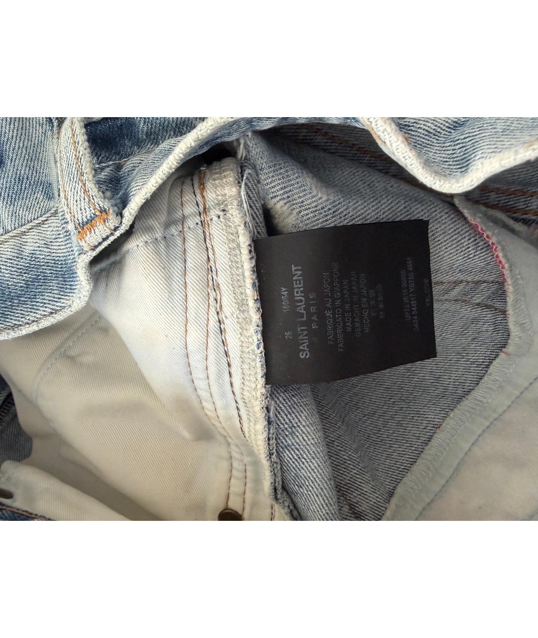 SAINT LAURENT Голубые хлопковые прямые джинсы, фото 4
