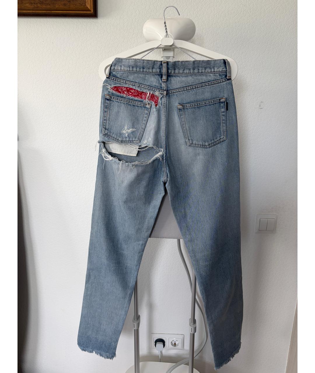 SAINT LAURENT Голубые хлопковые прямые джинсы, фото 3