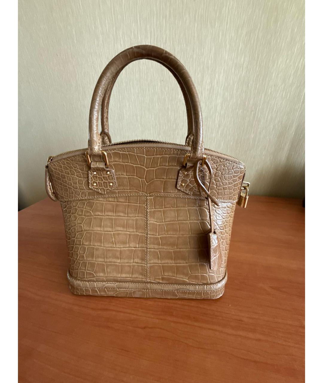 LOUIS VUITTON Бежевая сумка с короткими ручками из кожи аллигатора, фото 3