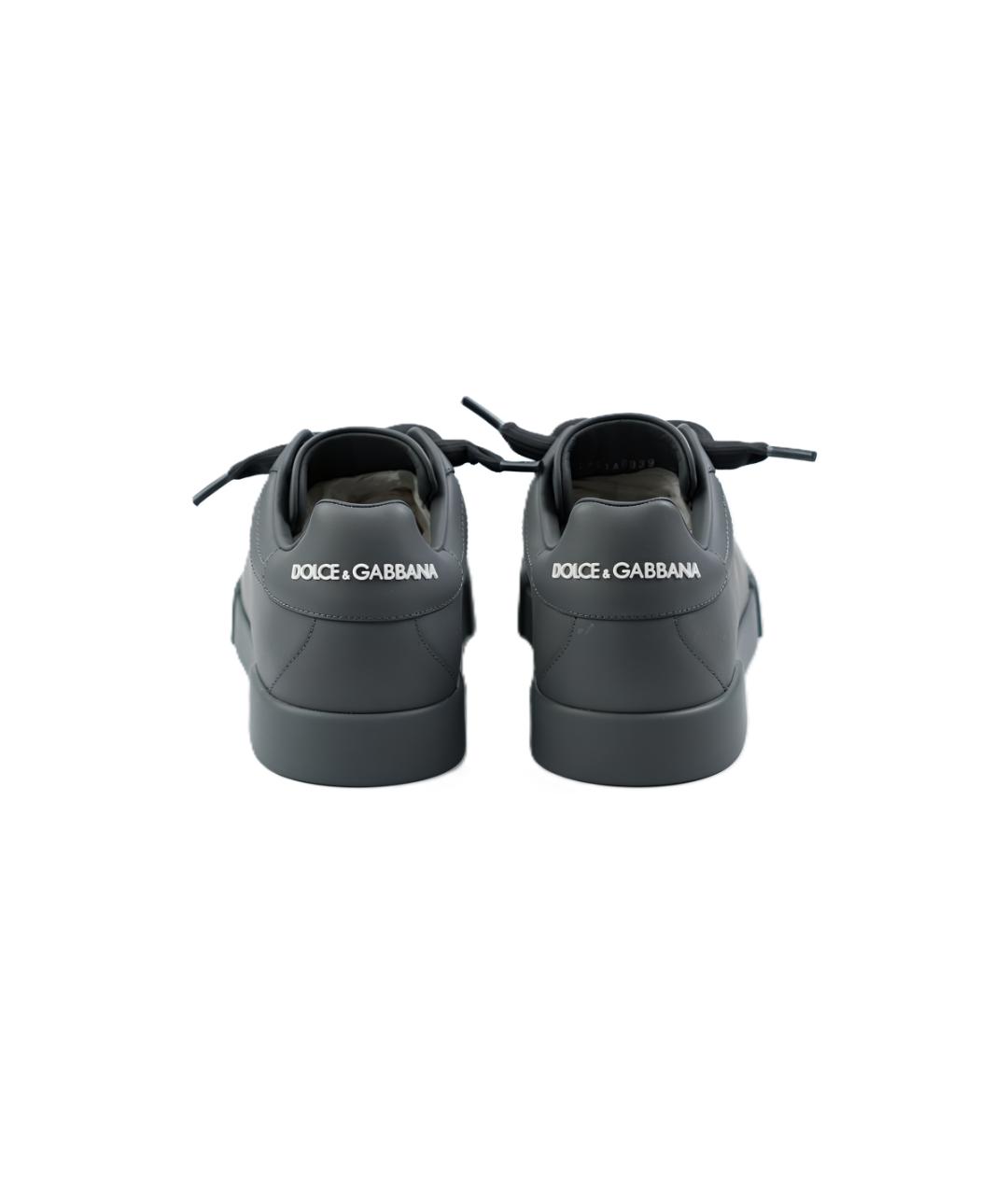 DOLCE&GABBANA Антрацитовые кожаные низкие кроссовки / кеды, фото 4