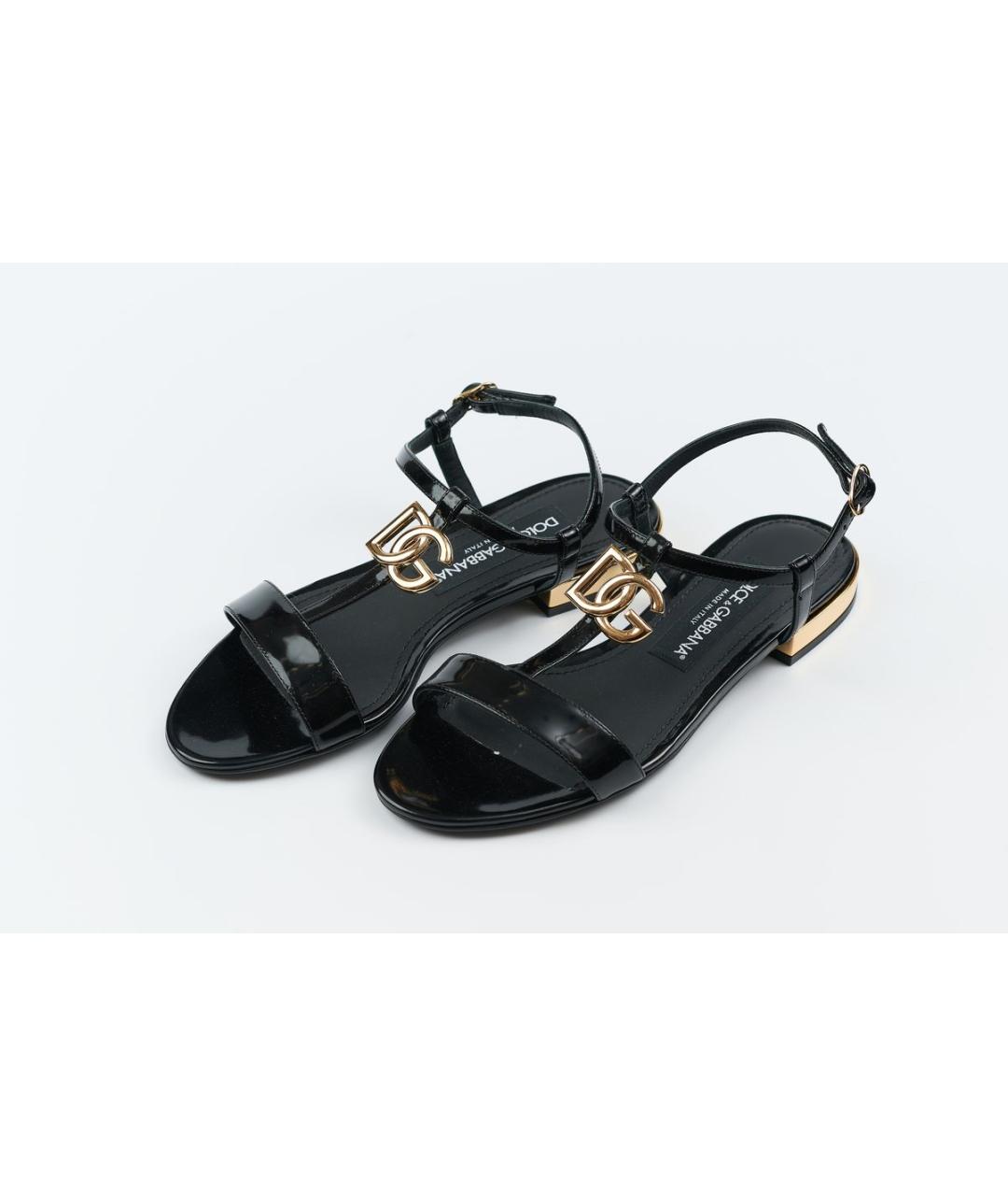 DOLCE&GABBANA Черные сандалии из лакированной кожи, фото 2