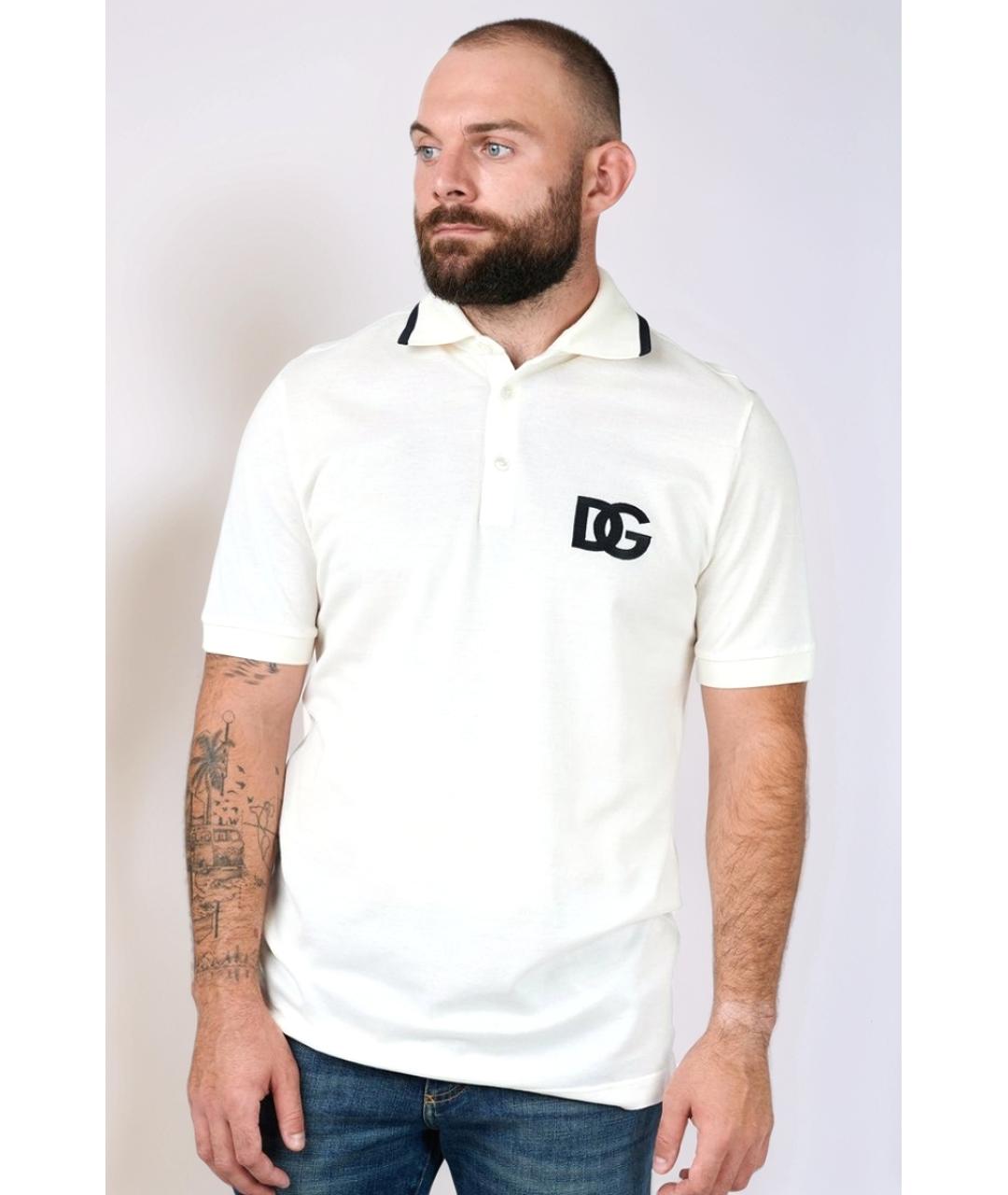 DOLCE&GABBANA Белое хлопковое поло с коротким рукавом, фото 2