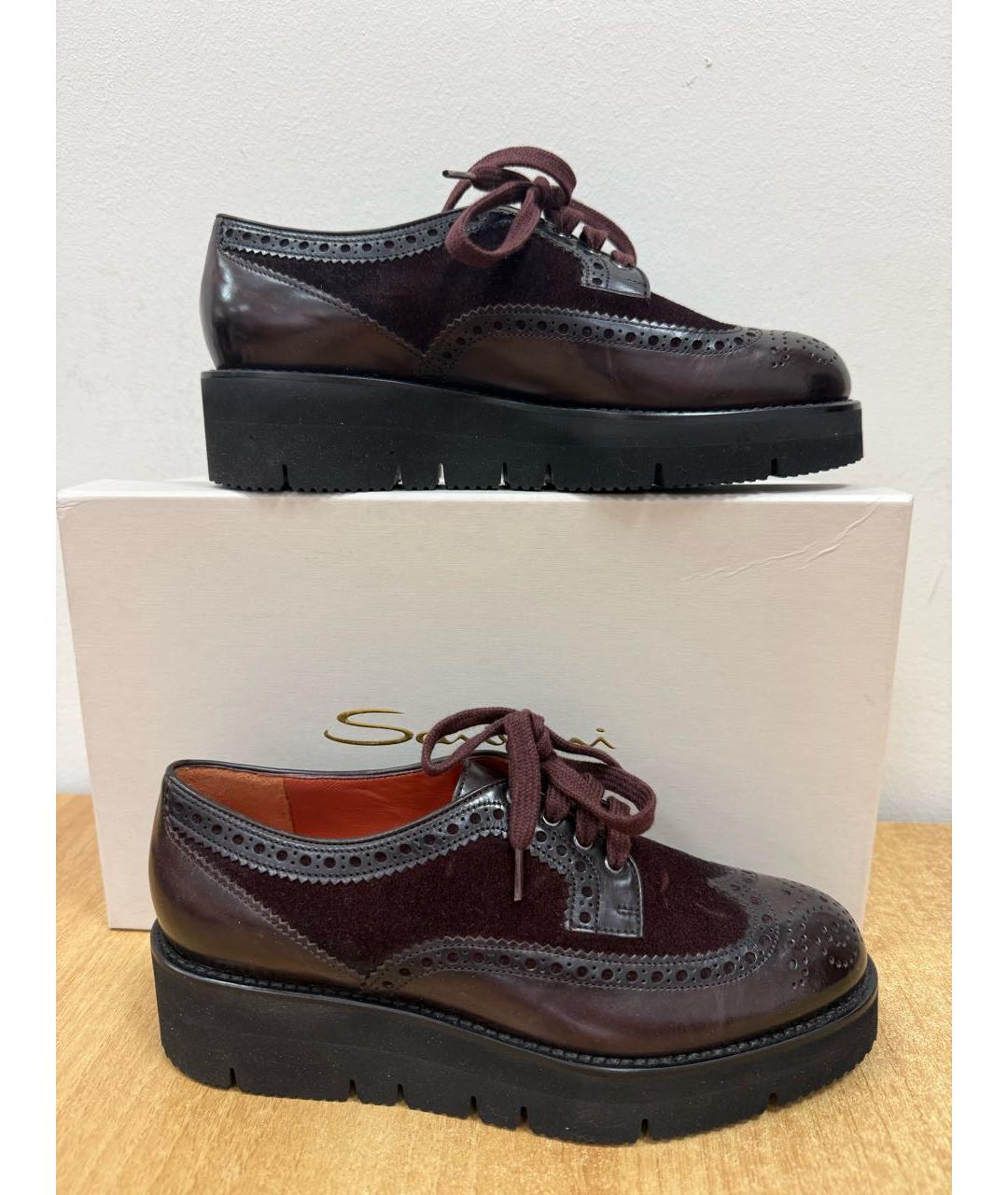 SANTONI Бордовые кожаные брогги и оксфорды, фото 3